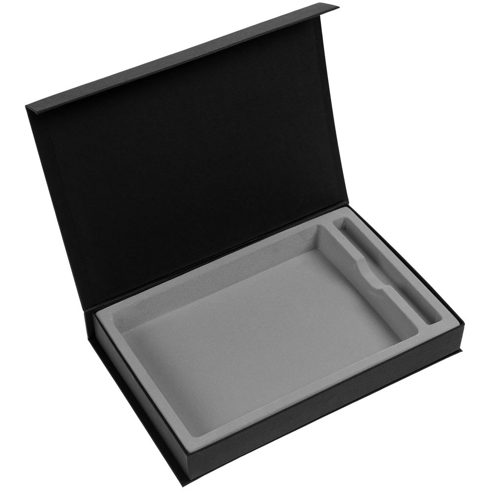 Коробка Silk с ложементом под ежедневник 15х21 см и ручку, черная, черный, картон