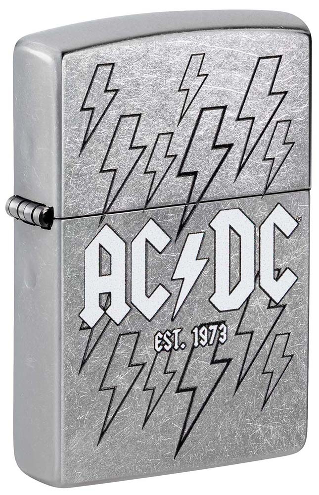 Зажигалка ZIPPO AC/DC с покрытием Street Chrome, латунь/сталь, серебристая, 38x13x57 мм, серебристый