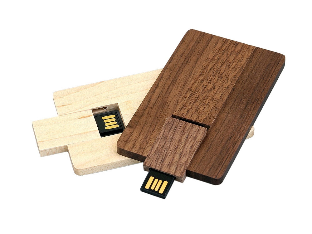 USB 2.0- флешка на 8 Гб в виде деревянной карточки с выдвижным механизмом, коричневый, дерево