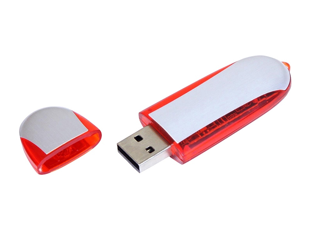USB 2.0- флешка промо на 16 Гб овальной формы, красный, серебристый, пластик, металл