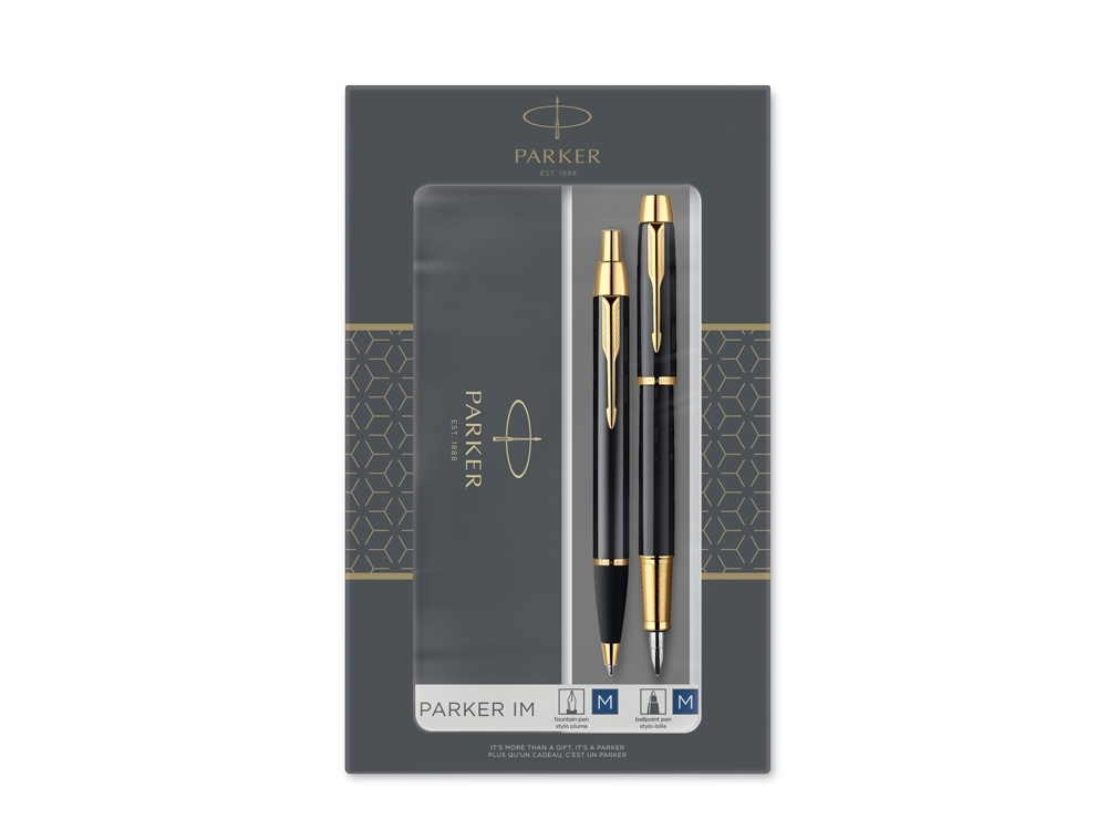 Набор Parker «IM Core Black GT»: ручка шариковая, ручка перьевая, черный, желтый, металл