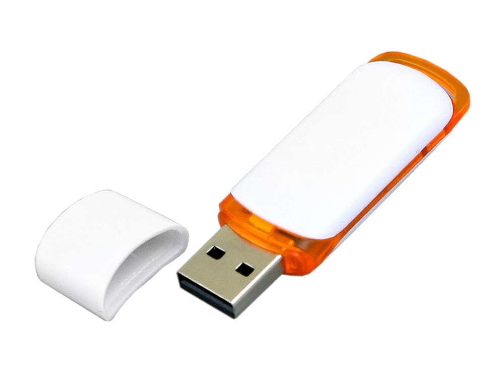 USB 3.0- флешка на 128 Гб с цветными вставками, белый, оранжевый, пластик