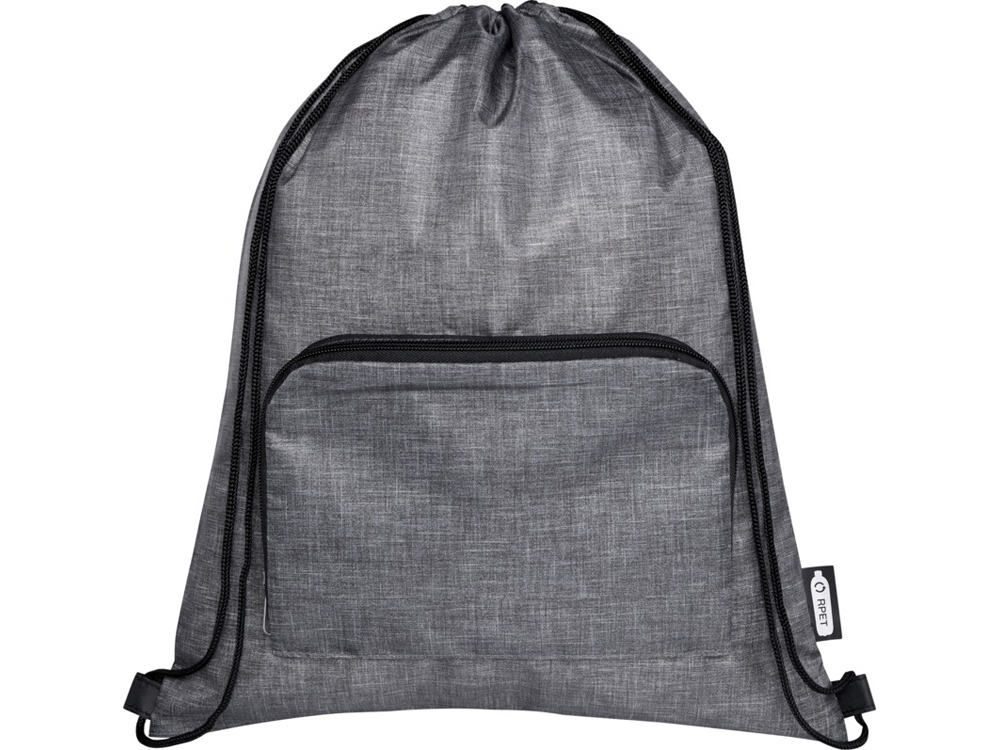 Складная сумка со шнурком «Ash» из переработанных материалов, черный, полиэстер