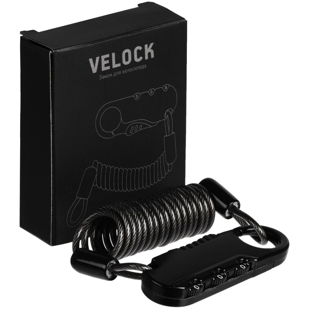 Кодовый замок для велосипеда Velock, черный, черный, корпус - металл, алюминий; оплетка пружины - пвх