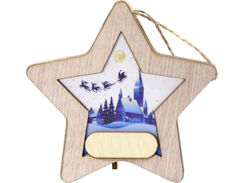 Новогодняя подвеска с подсветкой «Звезда» с индивидуальным дизайном, натуральный, дерево