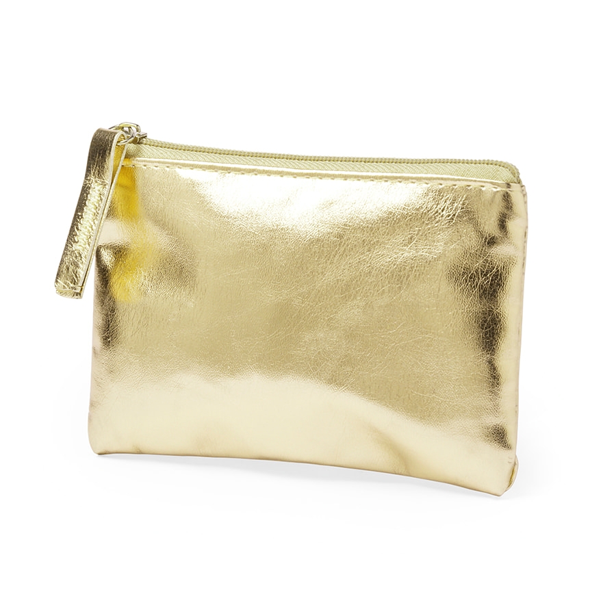 Косметичка FAUDOK, золотой, 12 x 8.5 x 0.5 cm, искусственная кожа, желтый, полиэстер