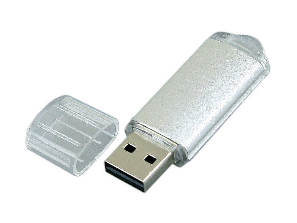 USB 2.0- флешка на 16 Гб с прозрачным колпачком, серебристый, металл