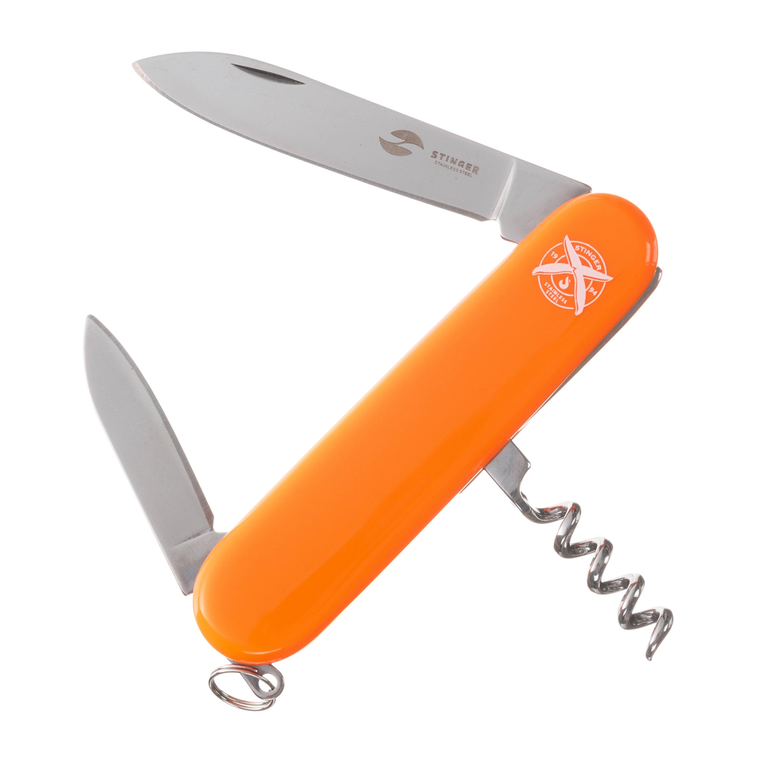 Нож перочинный Stinger, 90 мм, 4 функции, материал рукояти: АБС-пластик (оранжевый), оранжевый, пластик