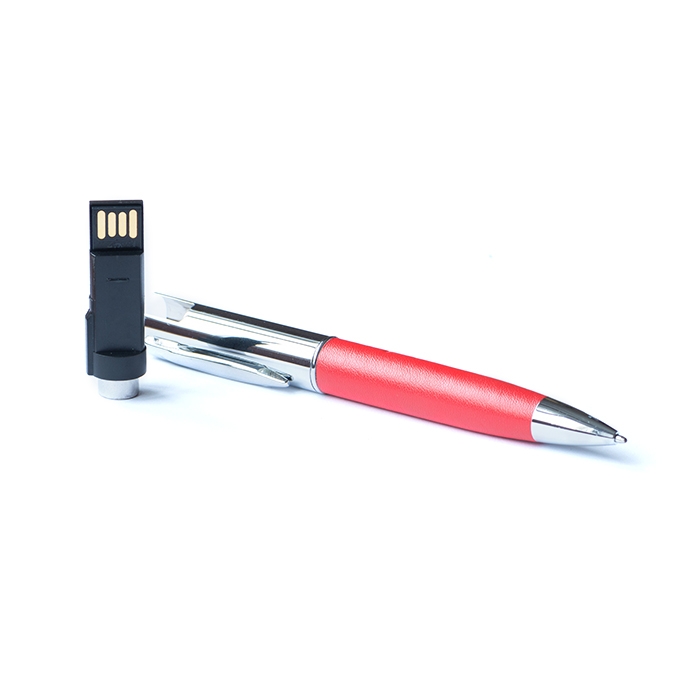 Флешка-ручка 01 Премиум ручка, красный, красный, металл, кожа