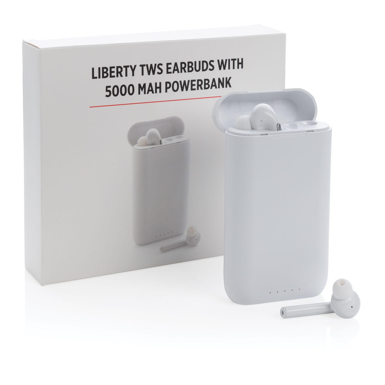 Внешний аккумулятор с наушниками TWS Liberty, 5000 мАч, белый, abs; силикон