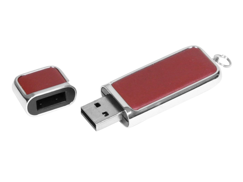 USB 2.0- флешка на 32 Гб компактной формы, коричневый, серебристый, кожзам