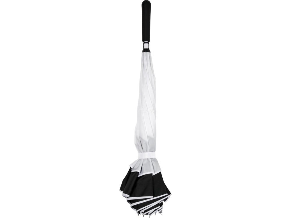 Зонт-трость «Yoon» с обратным сложением, черный, белый, полиэстер