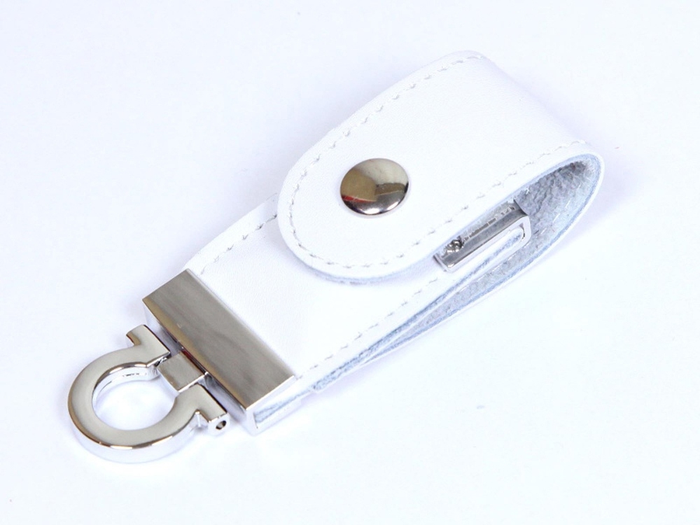 USB 2.0- флешка на 16 Гб в виде брелока, белый, кожа