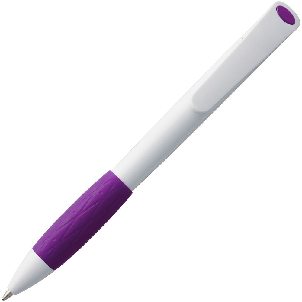 Ручка шариковая Grip, белая с фиолетовым, белый, фиолетовый, корпус - пластик, abs; грип - резина, термопластичная