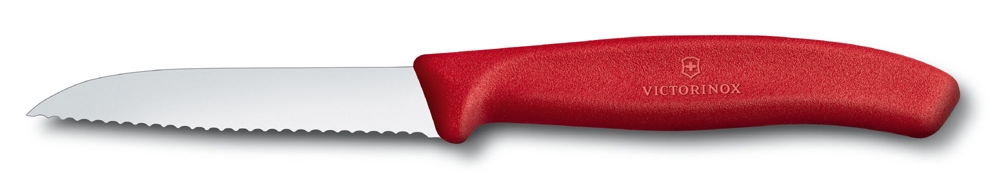 Нож для овощей VICTORINOX SwissClassic, лезвие 8 см с волнистой кромкой, красный, красный, пластик