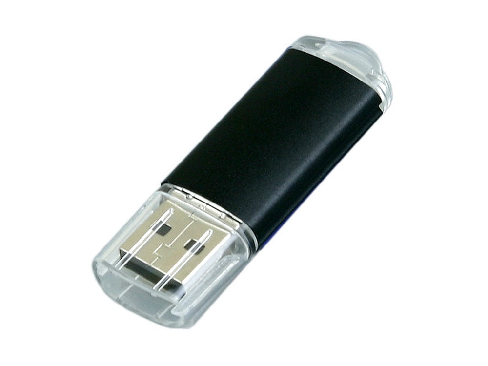 USB 2.0- флешка на 16 Гб с прозрачным колпачком, черный, металл