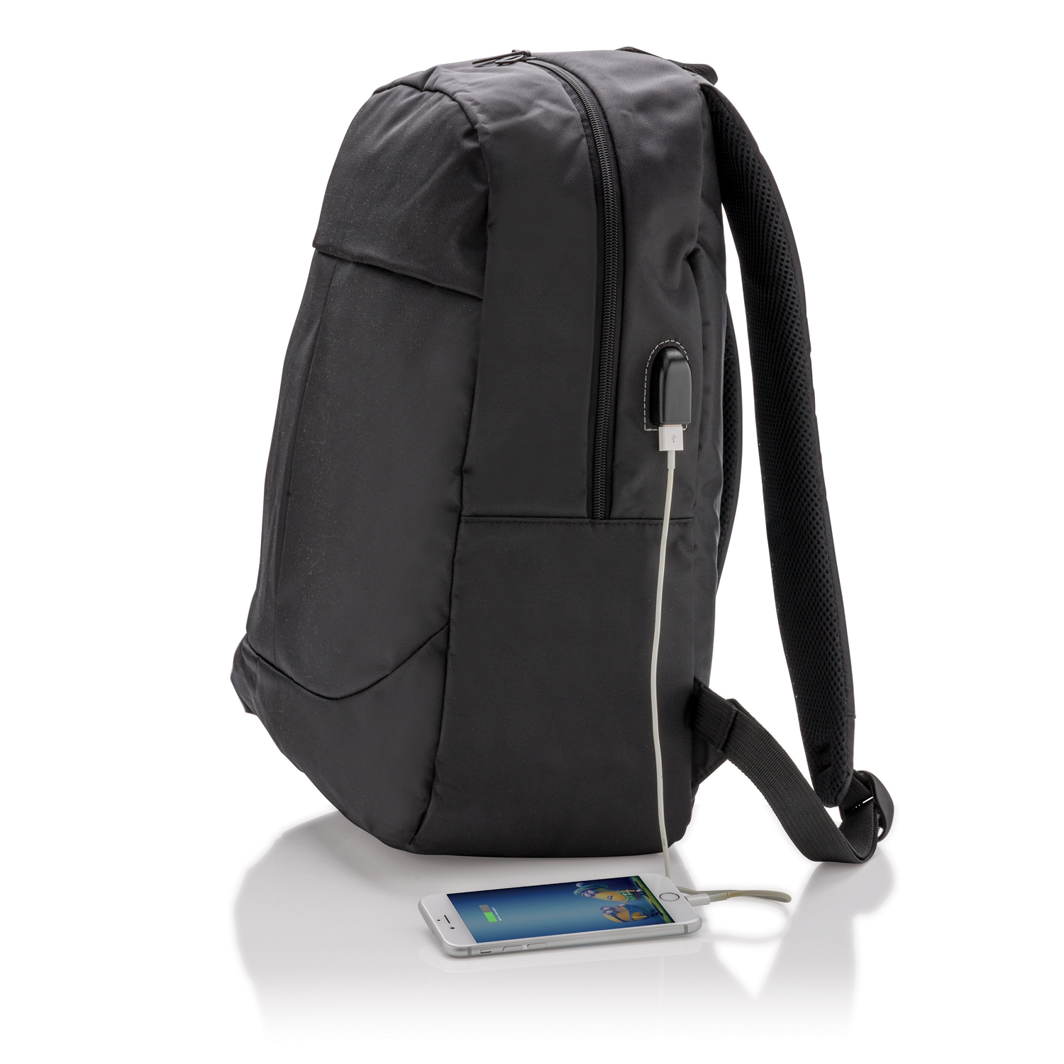 Рюкзак для ноутбука Power с USB-портом, черный, полиэстер
