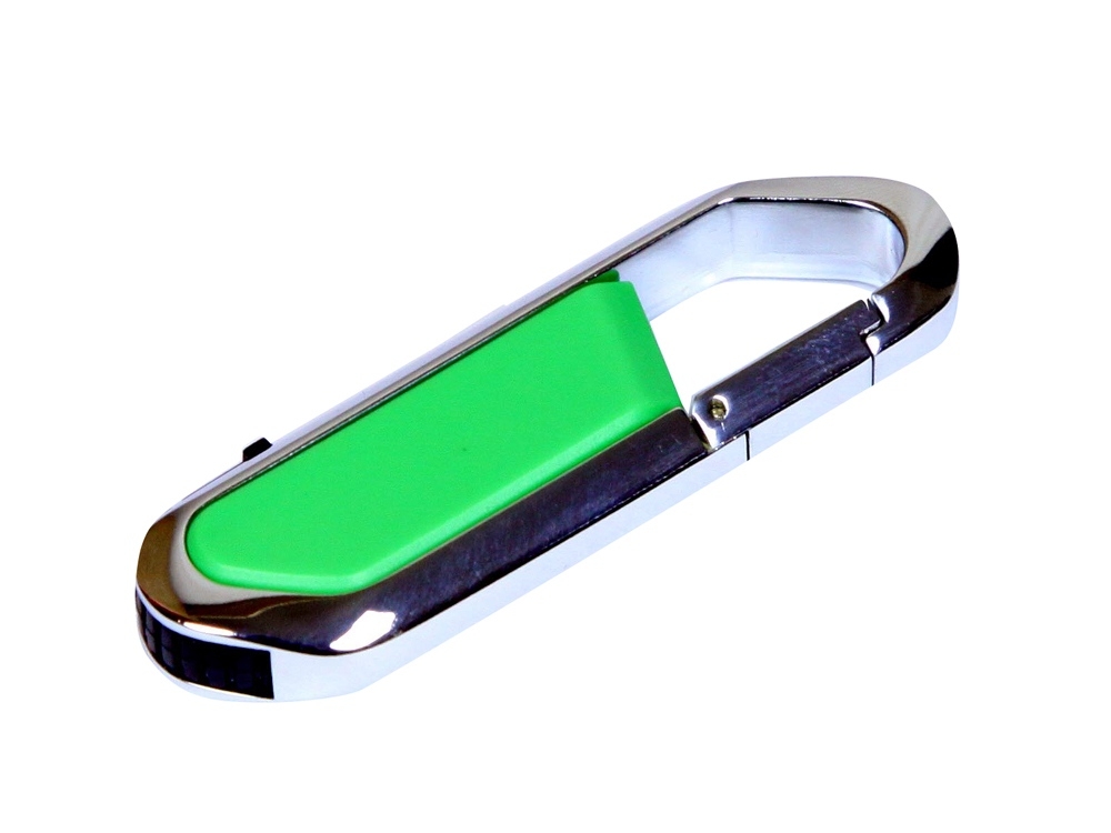 USB 2.0- флешка на 64 Гб в виде карабина, зеленый, серебристый, пластик, металл