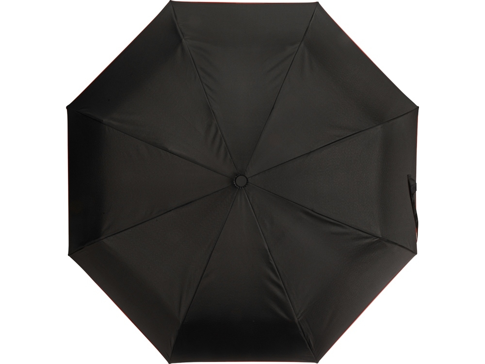 Зонт складной «Motley» с цветными спицами, черный, красный, полиэстер, soft touch