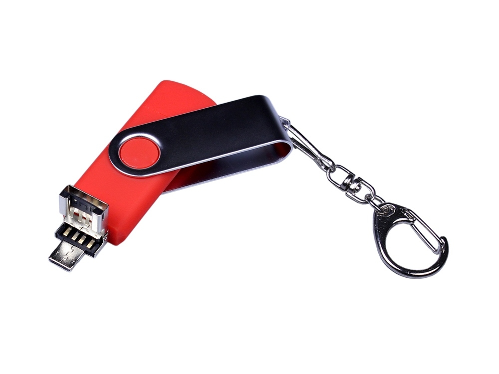 USB 2.0/micro USB/Type-C- флешка на 64 Гб c поворотным механизмом, красный, пластик