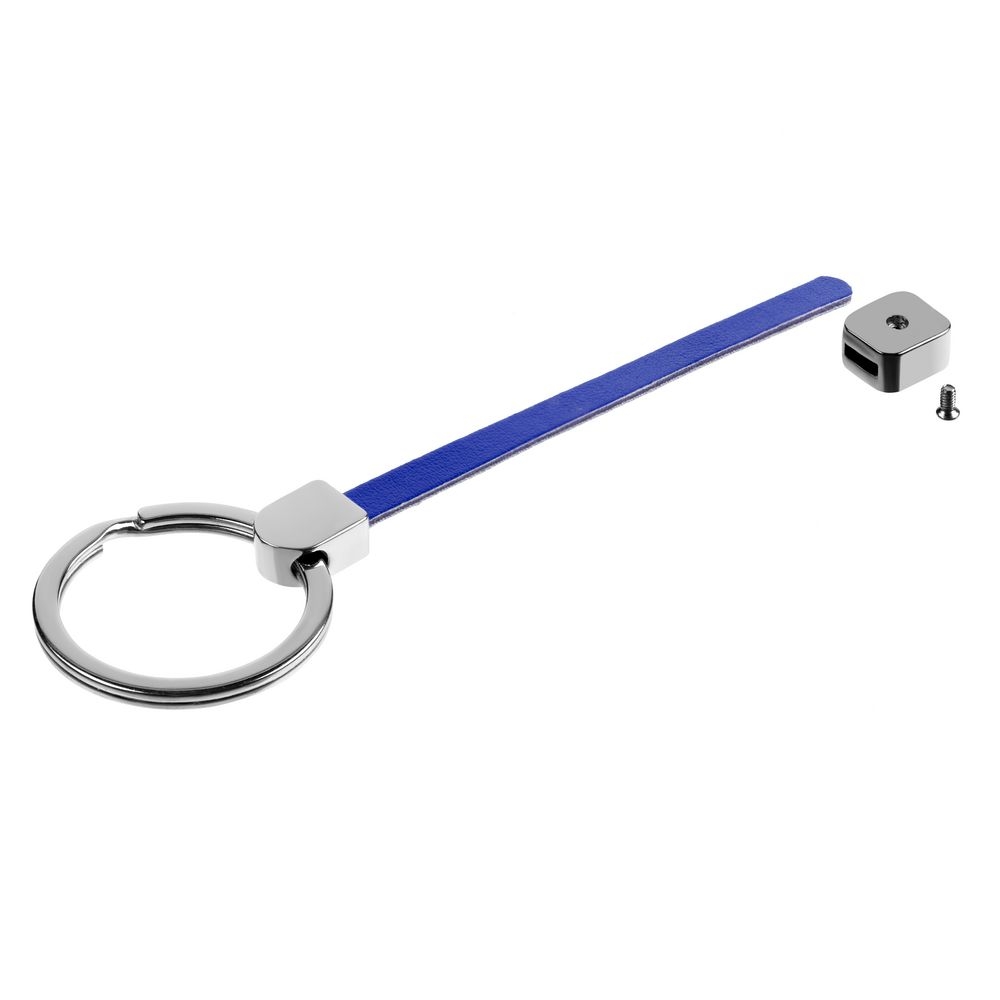 Элемент брелка-конструктора «Хлястик с кольцом и зажимом», синий, синий, хлястик - искусственная кожа; кольцо, наконечник - металл