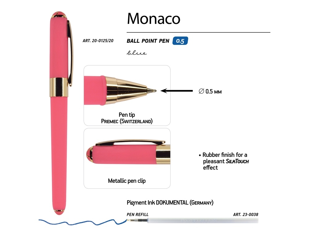 Ручка пластиковая шариковая «Monaco», розовый, пластик, silk-touch