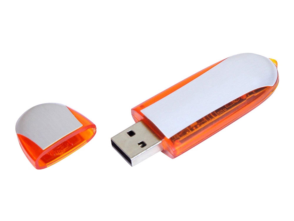 USB 3.0- флешка промо на 32 Гб овальной формы, оранжевый, серебристый, пластик