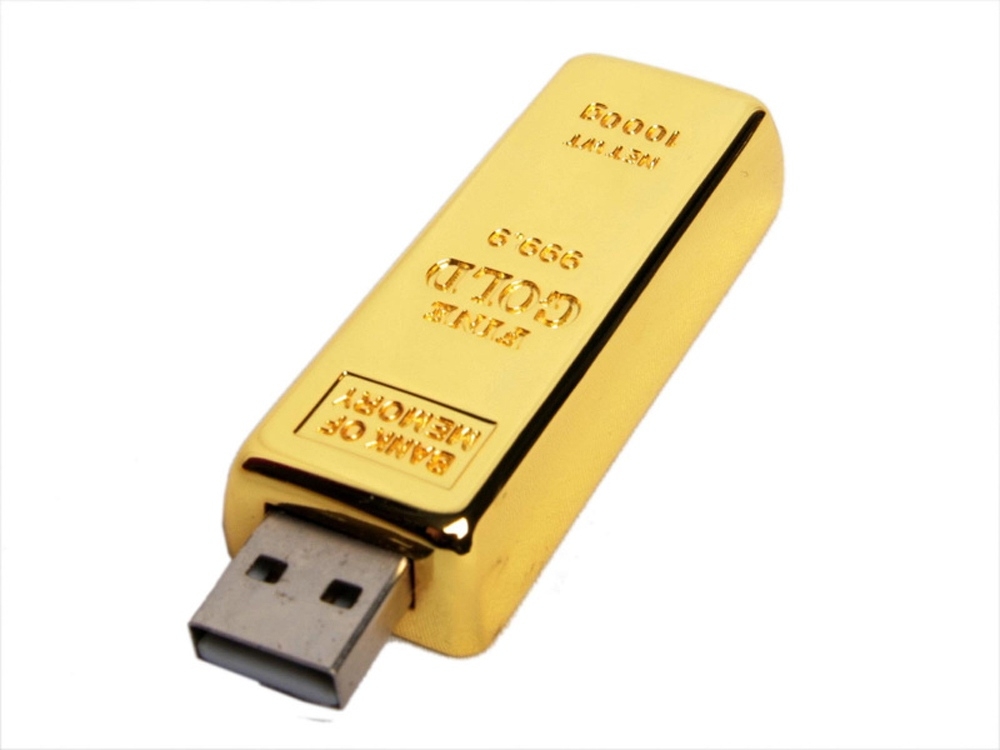 USB 2.0- флешка на 64 Гб в виде слитка золота, желтый, металл