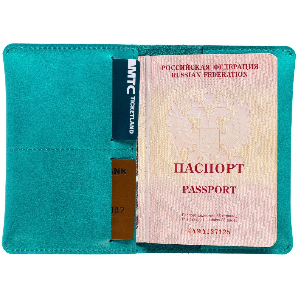 Обложка для паспорта Apache, ver.2, бирюзовая, бирюзовый, кожа