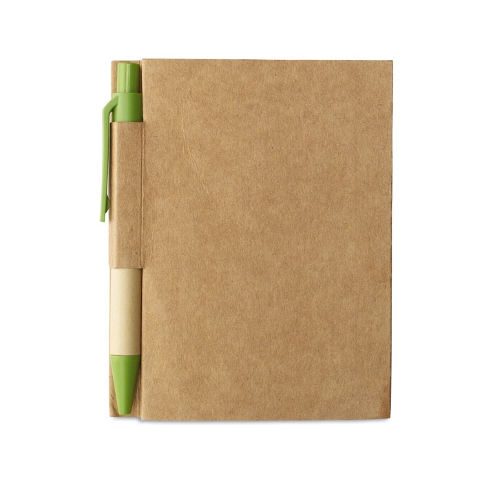 Блокнот с ручкой, зеленый, бумага