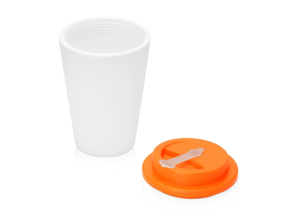 Пластиковый стакан с двойными стенками «Take away», белый, оранжевый, пластик, силикон