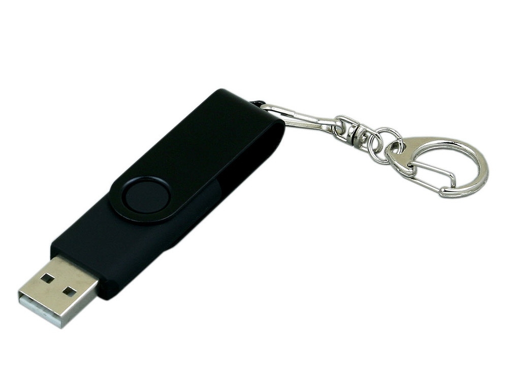 USB 2.0- флешка промо на 64 Гб с поворотным механизмом и однотонным металлическим клипом, черный, пластик, металл