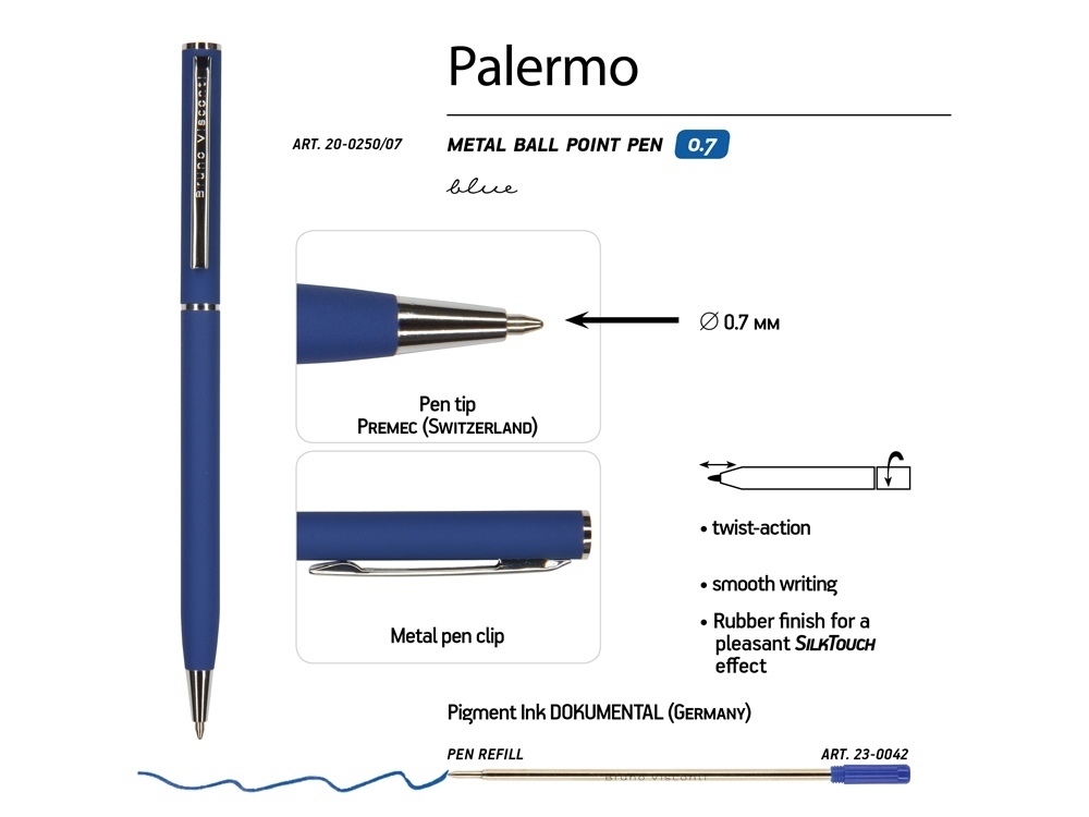 Ручка металлическая шариковая «Palermo», софт-тач, серебристый, soft touch