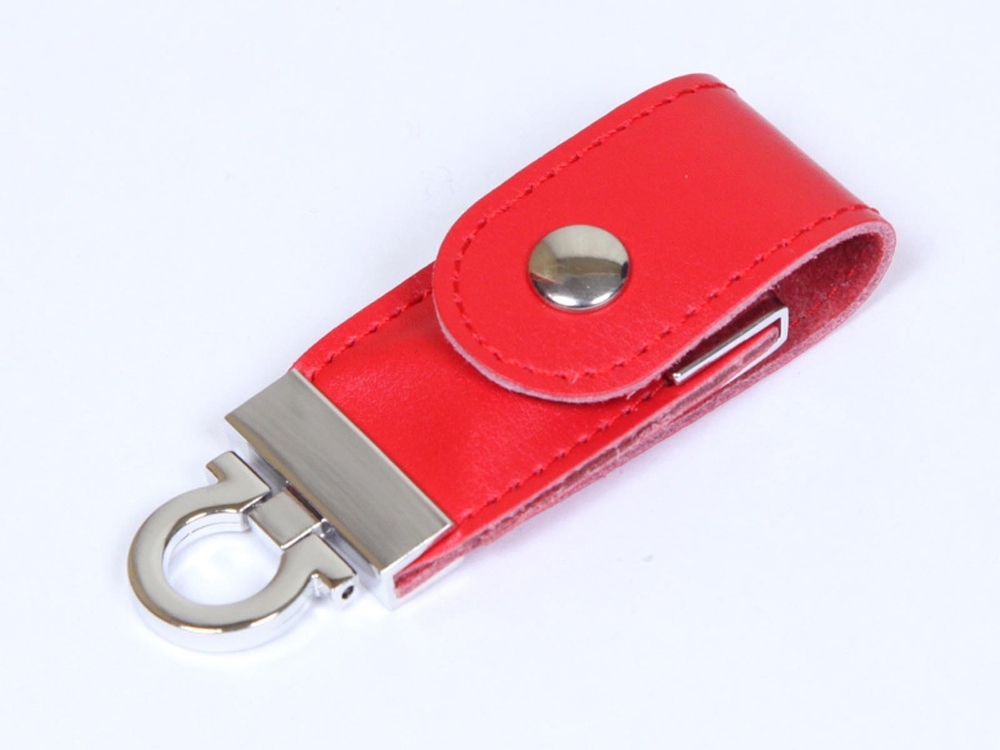 USB 2.0- флешка на 16 Гб в виде брелока, красный, кожа