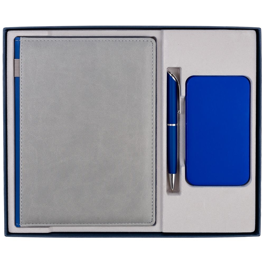 Коробка Overlap под ежедневник, аккумулятор и ручку, синяя, синий, картон