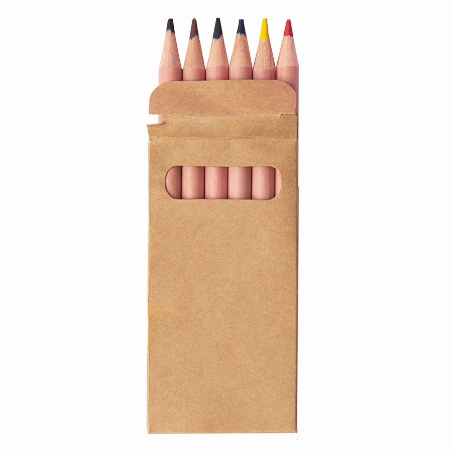 Набор цветных карандашей мини TINY, 6 цветов, дерево, картон, бежевый