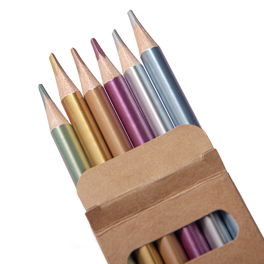 Набор цветных карандашей METALLIC, 6 цветов, дерево, картон, бежевый