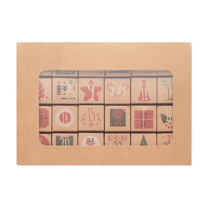Адвент-календарь, бежевый, бумага