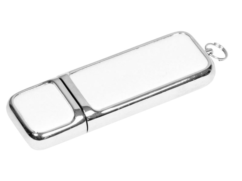 USB 3.0- флешка на 64 Гб компактной формы, белый, серебристый, кожзам