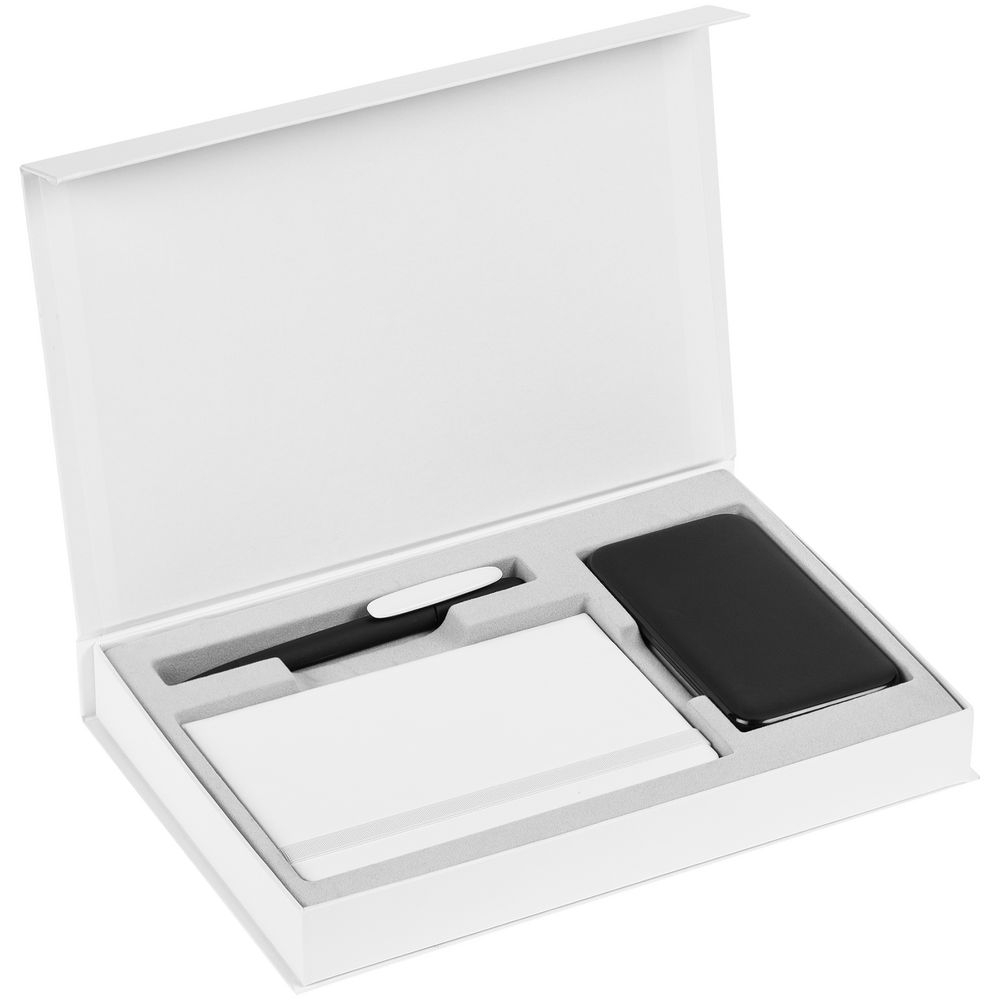 Коробка Silk с ложементом под ежедневник 10x16 см, аккумулятор и ручку, белая, белый, картон