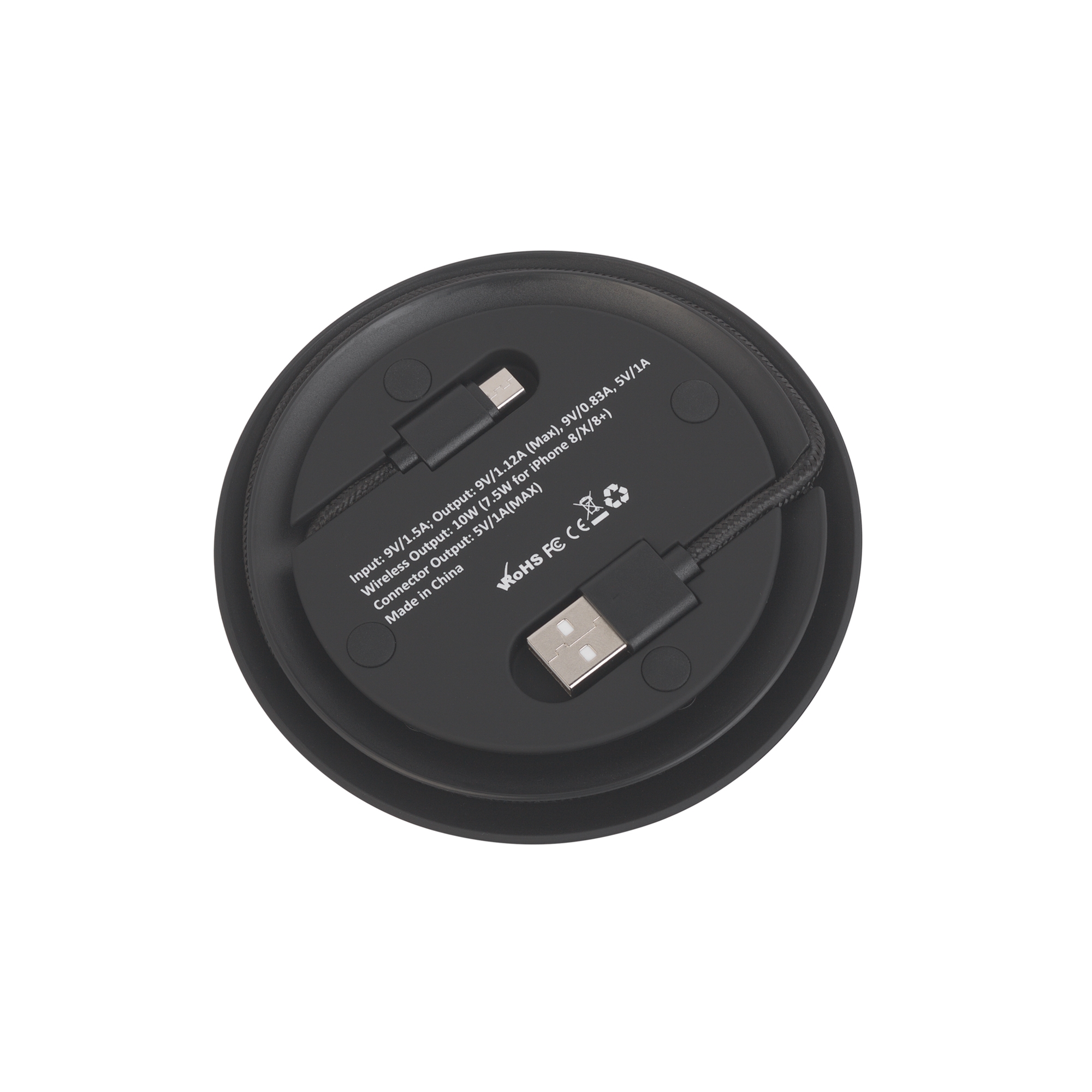 Настольное беспроводное зарядное устройство "Light SOFTTOUCH" с подсветкой логотипа, черный, пластик/soft touch