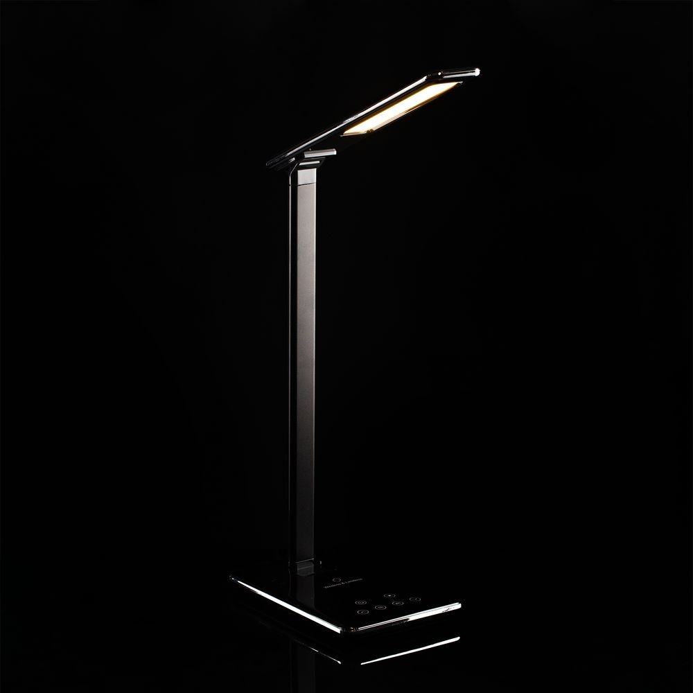 Настольная лампа с беспроводной зарядкой Power Spot, черная, черный, пластик; металл