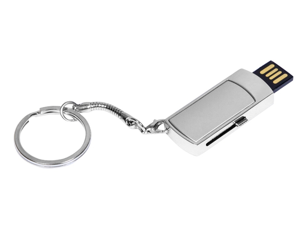 USB 2.0- флешка на 64 Гб с выдвижным механизмом и мини чипом, серебристый, пластик, металл