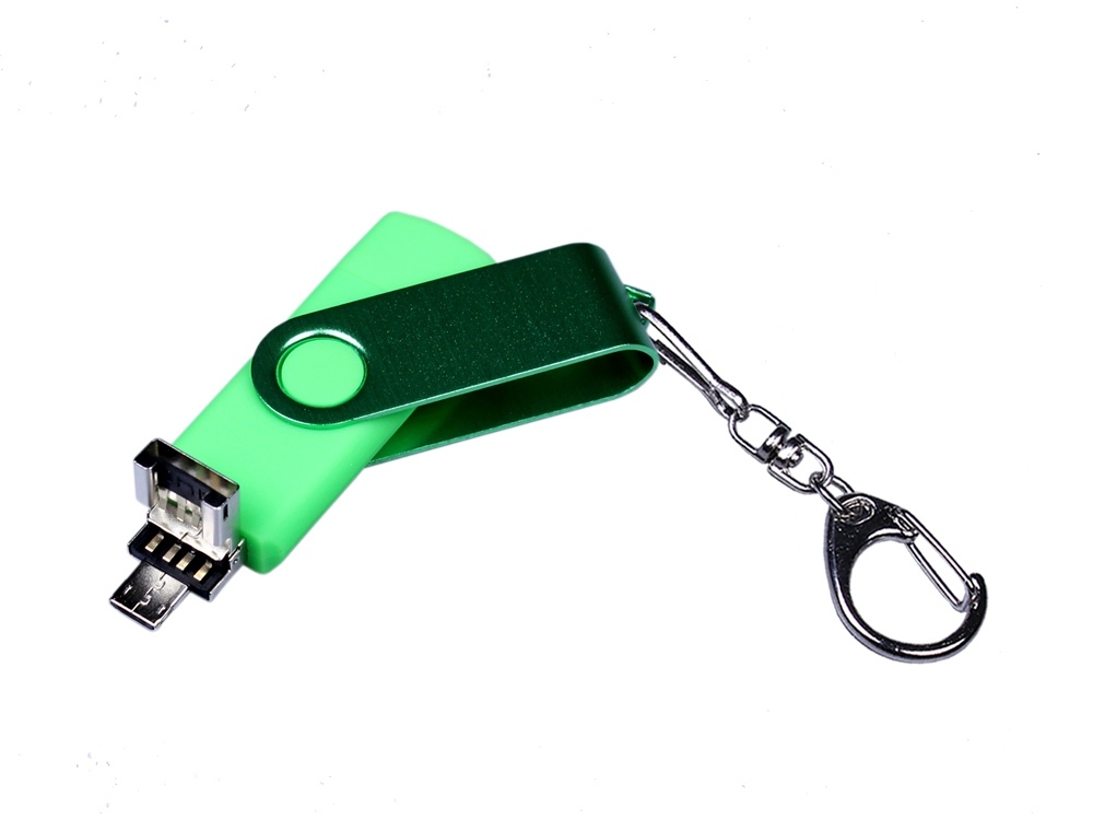 USB 2.0/micro USB/Type-С- флешка на 16 Гб 3-в-1 с поворотным механизмом, зеленый, пластик