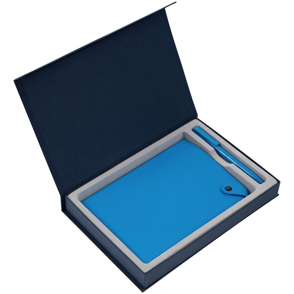 Коробка Silk с ложементом под ежедневник 15х21 и ручку, синяя, синий, картон