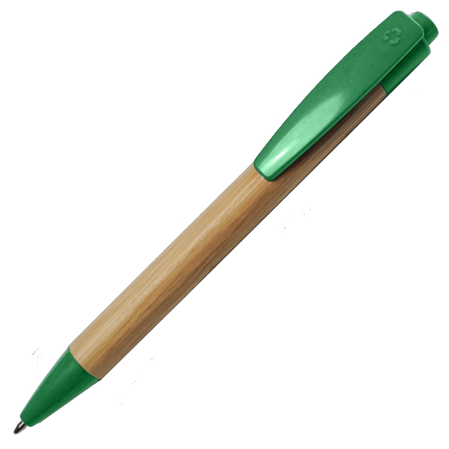 Ручка шариковая N17, бежевый/зеленый, бамбук, пшенич. волокно, переработан. пласт, цвет чернил синий, зеленый, бамбук/abs пластик с пшеничным волокном