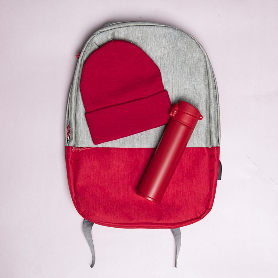 Набор подарочный MYWAY: шапка, термос, рюкзак, красный, красный, несколько материалов