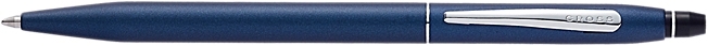 Шариковая ручка Cross Click в блистере, с доп. гелевым стержнем черного цвета. Цвет - матовый синий, синий, латунь