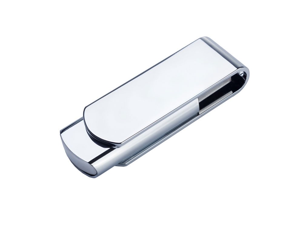 USB 2.0- флешка на 2 Гб глянцевая поворотная, серебристый, металл