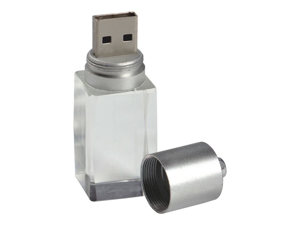 USB 2.0- флешка на 32 Гб в виде большого кристалла на 32Гб, серебристый, металл, стекло